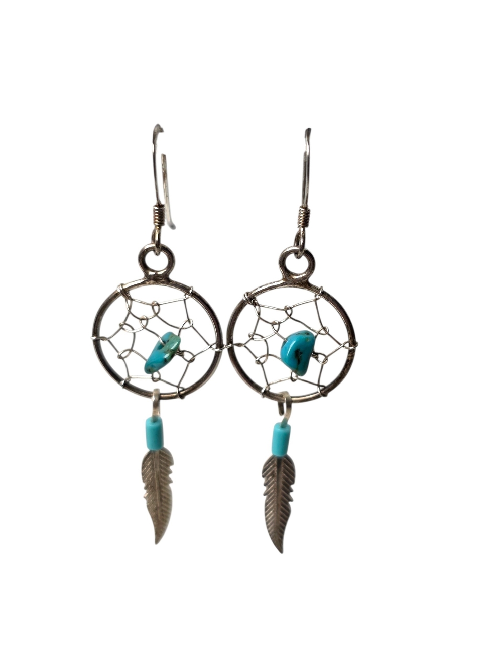 Vintage Sterling Silver Turquoise Dreamcatcher Dangle Earrings